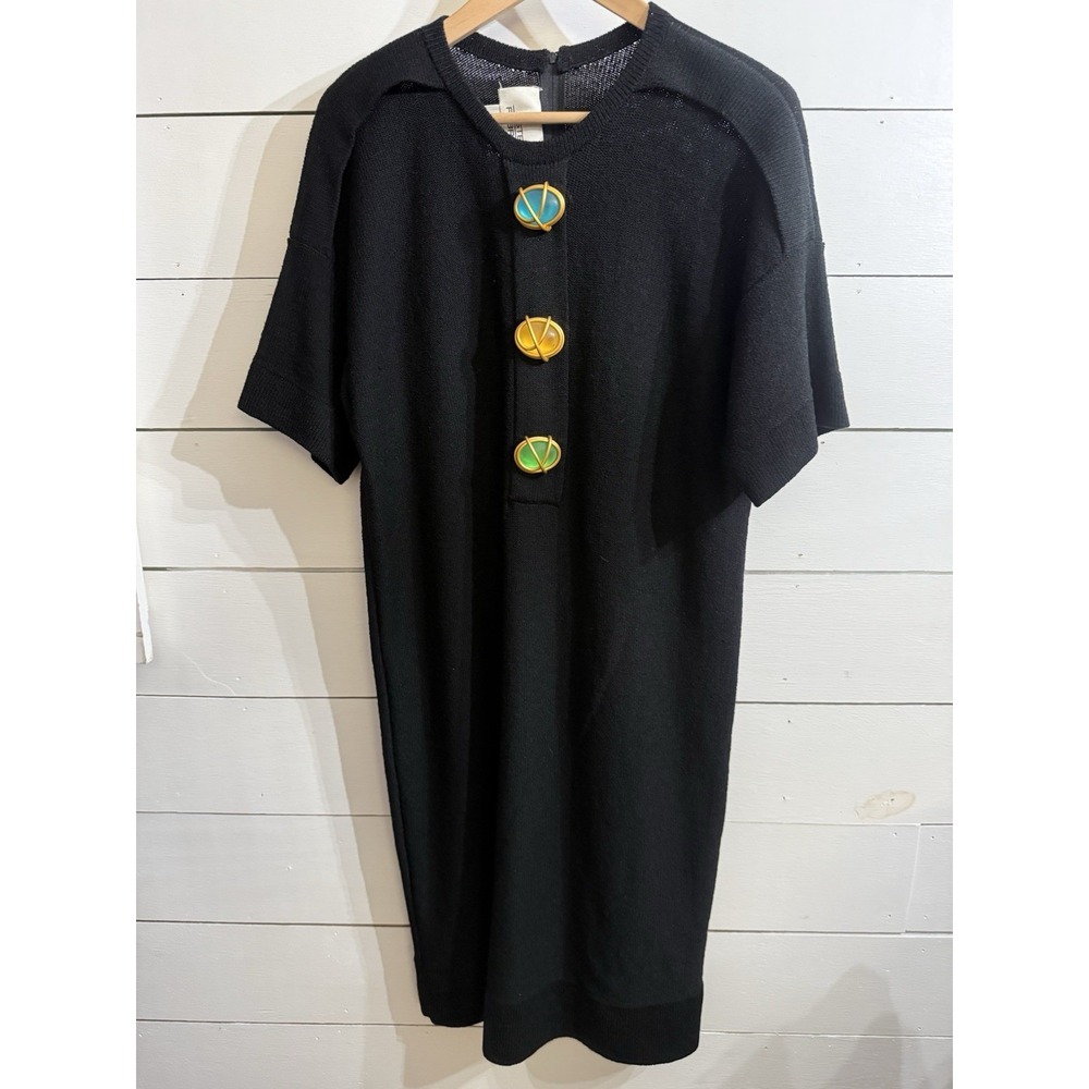 VTG Steve Fabrikant for Neiman Marcus Black Knit dress Wool Blend Size Large